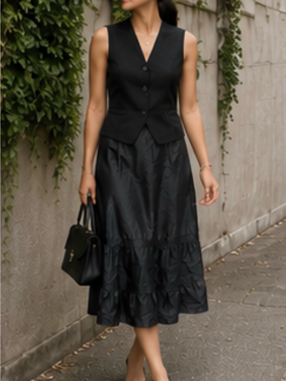 J.Crew Black 100% Silk Tiered Maxi Skirt | Taffeta | Size 8 vintage 2000’s